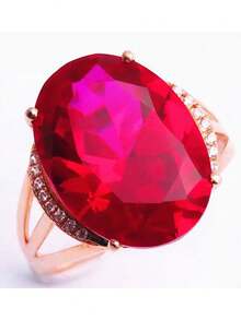 1入組玫瑰金色橢圓形大蛋紅寶石戒指,適合女性日常穿戴 - 玫瑰金 - 查看 5