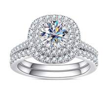 Bộ Nhẫn Đính Hôn Đá Quý Morganit Tròn 925 Sterling 1ct Dành Cho Nữ (1 Bộ/2 Chiếc) Cưới Cô Dâu Trang Sức Nhẫn Kim Cương Giả - trắng - Xem 1