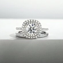 Bộ Nhẫn Đính Hôn Đá Quý Morganit Tròn 925 Sterling 1ct Dành Cho Nữ (1 Bộ/2 Chiếc) Cưới Cô Dâu Trang Sức Nhẫn Kim Cương Giả - trắng - Xem 2