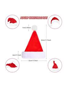 Christmas Thickened Plaid Hat With Long & Short Plush Santa Claus Hat For Children Christmas Decorations - Red and White - View 2