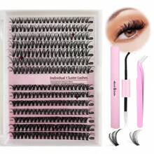 D-Curl Wimpernverlängerungs-Set, Schwarze individuelle Wimperncluster Curl 30D+40D 280 Stück, 9-16mm gemischte individuelle Wimperncluster zum Selbermachen Zuhause, D-Curl Wimpern, dicke Wimperncluster mit Wimpernkleber und Applikator für die Selbstanwendung Zuhause