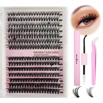 Lash Clusters DIY Eyelash Extensions, Eyelash Extension Kit, D Curl Eyelash Extension Kit, Black Individual Lashes Cluster Curl 30D+40D 280PCS, 9-16mm Mix Individual Lashes Cluster DIY At Home, Rizos Curls Lashes D Curl, Thick Lash Clusters With Lash Bond And Seal And Applicator Tool For Self Application At Home, Individual Lashes DIY Eyelash Extension 40D 30D,  Mini Travel Makeup Cluster False Eyelash Kit,D Curl Eyelash Clusters Lash Extension For Self Application At Home