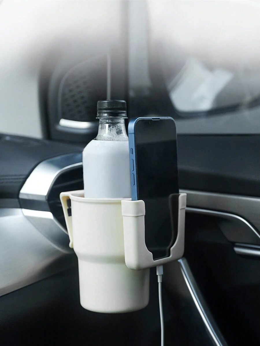 1入組車用多功能杯架和手機支架,車用飲料茶杯固定座帶透氣孔夾緊固定 - 米色 - 查看 1