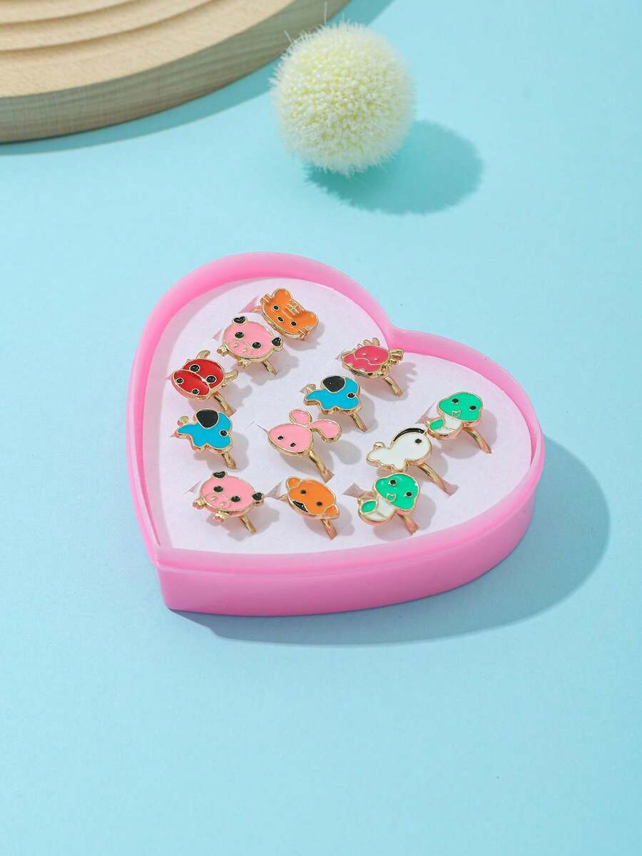 12枚可調式兒童卡通戒指(款式隨機) - 彩色 - 查看 1