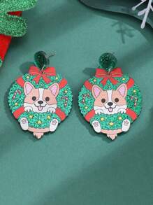 2 件裝誇張亞克力西伯利亞哈士奇、小狗、貓、樹懶聖誕花環蝴蝶結耳環新年禮物 - 彩色 - 查看 10