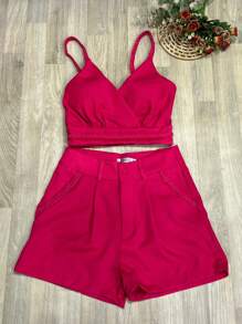 Women Two-piece Outfits - 玫紅色 - 查看 1
