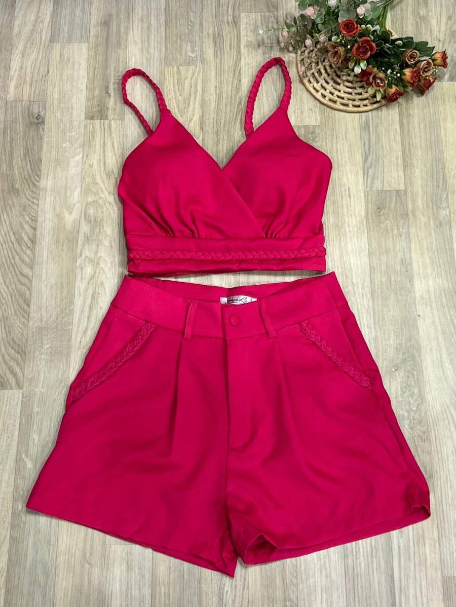 Women Two-piece Outfits - 玫紅色 - 查看 1