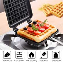 1 pieza Sartén aluminio waffle moderno para cocina,Molde Antiadherente de aleación de Aluminio, Placa Doble para Cocina casera - Negro - Ver 1