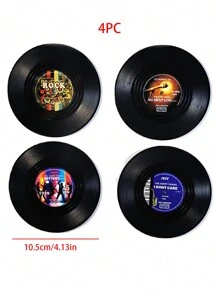 4入組創意復古cd杯墊黑膠唱片隔熱墊,適用於杯子 - 彩色 - 查看 2
