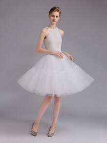 1 件女式及膝公主衬裙薄纱芭蕾舞裙适合舞会派对白色秋季女士服装 - 白色 - 查看 2