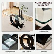 WLVOS 7 Pieces Dining Set, 63" Rectangular Glass Dining Table With 6 Faux Leather Dining Chairs, 0.39" Tempered Glass And OC Metal Special-Shaped Bracket, For Kitchen Dining Room Living Room - 1桌+4黑椅 - 查看 3