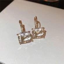 鍍金正方形鋯石耳環,極簡時尚設計,勾式耳環,優雅奢華耳飾批發 - 彩色 - 查看 4