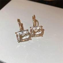 鍍金正方形鋯石耳環,極簡時尚設計,勾式耳環,優雅奢華耳飾批發 - 彩色 - 查看 1