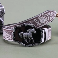 Unisex Vintage American Style Hip Hop Flying Horse Design Denim Belt - White - View 2