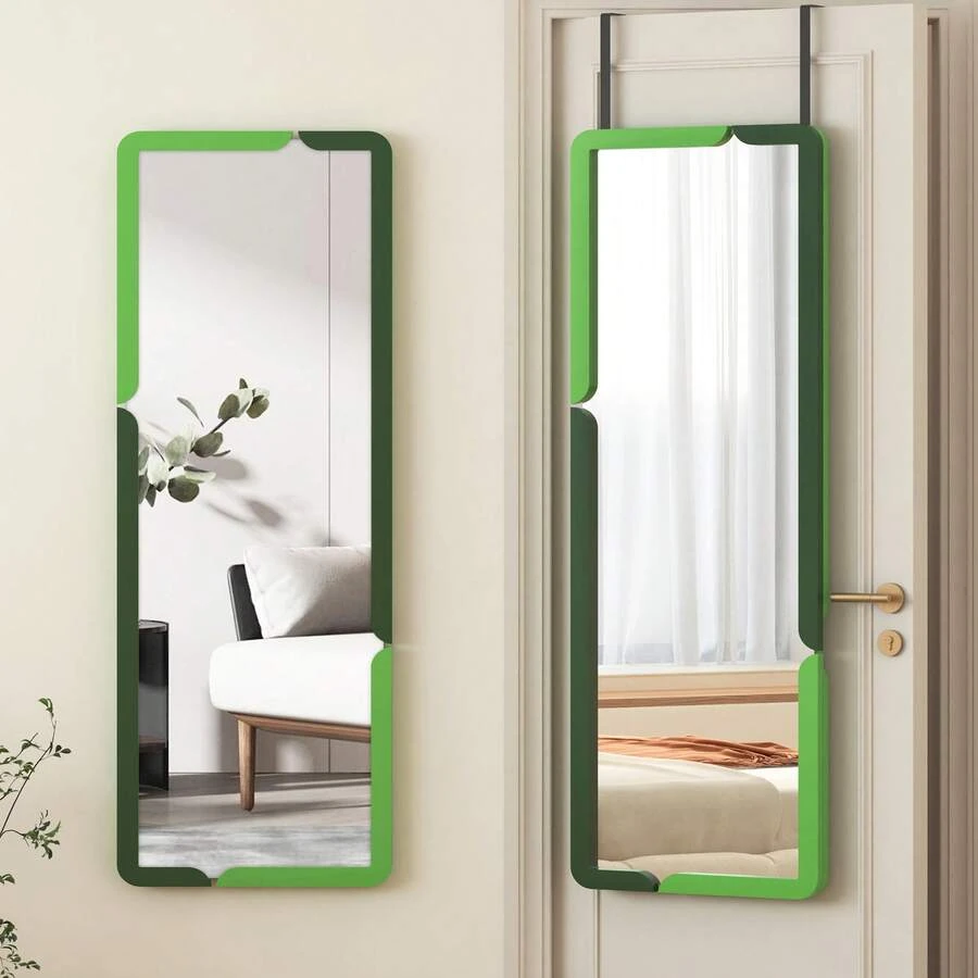 Vlsrka Door Mirror Full Length, 47"*15" Over The Door Hanging Mirror, Wall-Mounted Full Body Mirror For Bedroom, Modern Full Size Door Mirror, Wood Half Frame, Black White, Green - B-Xanh (1789) - Xem 1