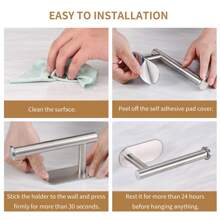 不用鑽孔的不銹鋼衛生紙架,掛在浴室、廚房的牆上,銀色,單個包裝 - 銀色 - 查看 6