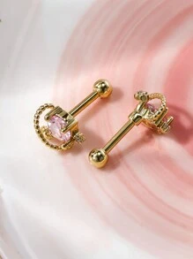 1pair Copper & Cubic Zirconia Earbone Stud Suitable For Women's Daily Wear - Gold - View 1