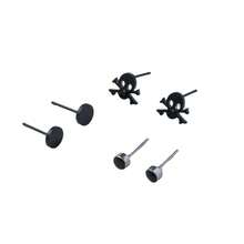 Europe And The United States Cross-Border Fashion Personalized Hip-Hop Men's Stainless Steel Simple Skull Stud Earrings, Set Of 3 - Black - View 4
