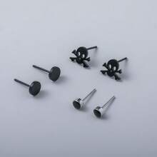 Europe And The United States Cross-Border Fashion Personalized Hip-Hop Men's Stainless Steel Simple Skull Stud Earrings, Set Of 3 - Black - View 3