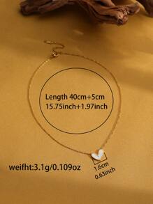 1入組極簡個性化戀愛心形嵌貝殼裝飾項鍊,不鏽鋼材質-適用於情人節禮物和女性日常佩戴 - 彩色 - 查看 5