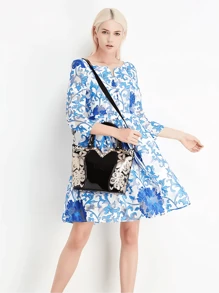 Fashionable Luxury Flower Embroidery Solid Color Zippered Patent Leather Ladies' Handbag, Large Capacity Business Style Female PU Leather Tote Hand Bag For Women, Suitable For Girls, Women, College Students, Office Workers, And White Collars, Ideal For Party Work, Business, Commuting, And School - Black - View 5