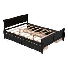 MERAX Full Size Wood Platform Bed With 4 Drawers And Streamlined Headboard & Footboard - Cà phê espresso - Xem 6