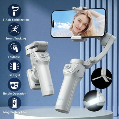 AXNEN 3-Axis Handheld Smartphone Gimbal Stabilizer With Tripod, Portable & Foldable, Ideal For Vlogging, Live Streaming, Compatible With Smartphones