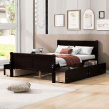 MERAX Full Size Wood Platform Bed With 4 Drawers And Streamlined Headboard & Footboard - Cà phê espresso - Xem 1
