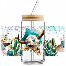 1 件高地牛可爱 UV DTF 杯套贴花防水转印贴纸 DIY 闪光钻适用于 Libbey 玻璃 160z 杯套时尚女士贴花 DIY 工艺品 - 彩色 - 查看 1