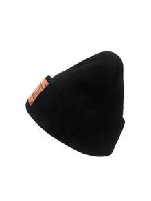 冬季婴儿无檐便帽 - 带仿皮标签的针织帽 - 适合幼儿男孩和女孩的保暖钩针帽，适合 0-4 岁 - 黑色 - 查看 3