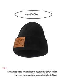 冬季婴儿无檐便帽 - 带仿皮标签的针织帽 - 适合幼儿男孩和女孩的保暖钩针帽，适合 0-4 岁 - 黑色 - 查看 4