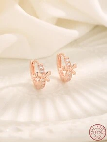 1對925純銀鑲嵌立方氧化鋯石耳環,優雅簡單的玫瑰金電鍍時尚耳環,適用於女性的日常穿著 - 玫瑰金 - 查看 3