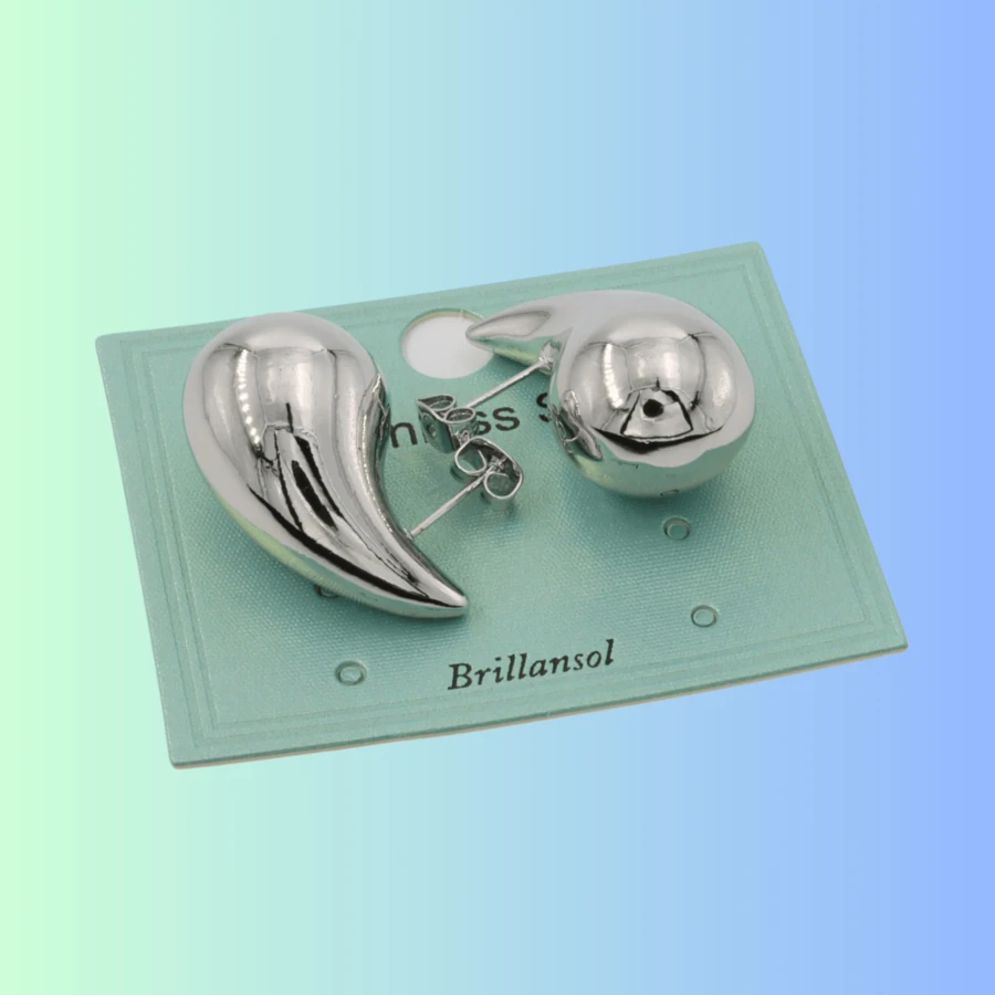 Aretes de Gota Distintos Tamaños - Gota Grande Plateada - Ver 1