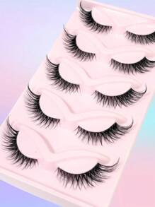 Asiteo 5 Pairs Cartoon Style Cat Eye False Eyelashes, 3D Natural Transparent With Fluffy Soft Criss-Cross Lashes, Delicate Natural Eyelash Extensions For Makeup - 眼尾拉長款 - 查看 6