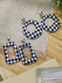 HANQI 2對/套時尚鏤空圓形和矩形耳墜適合女士日常裝飾 - 彩色 - 查看 8