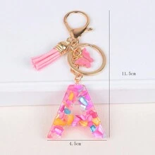 新的流蘇蝴蝶英文字母鑰匙扣女孩樹脂壓克力袋配飾掛飾 - 彩色 - 查看 2