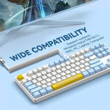 Ak873/X87 Gaming Keyboard, Rgb Backlit, Hot-Swappable, Pbt Keycaps, 75% Tkl Layout, Ergonomic Mechanical Keyboard, With Custom Braided Usb/Type-C Cable - Blue White/Blue Switch - blue white/blue switch - View 7