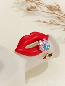 1個時尚豪華風格的合金和水晶紅唇形油滴胸針,適合情人節女性,可用作服裝或圍巾飾品 - 紅色 - 查看 6