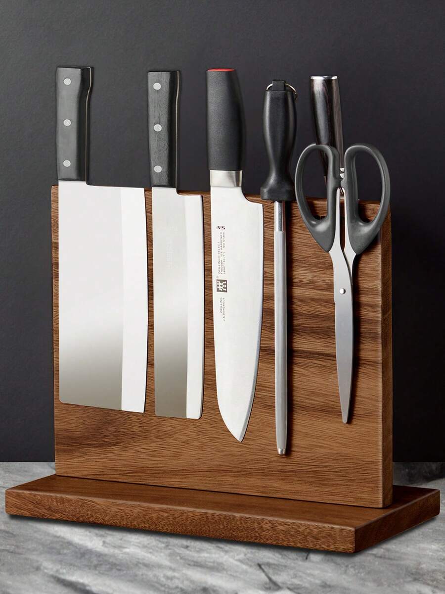 BRONYPRO Magnetic Knife Block-2 Sided Magnetic Knife Stand,12x10 Inch Wood Magnetic Knife Holder Stand with Strong Enhanced Magnets Multifunctional Storage Knife Holder - Cà phê nâu - Xem 1