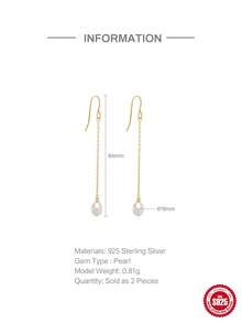 1 对 925 纯银链条流苏珍珠耳坠耳环耳钉长线 18K 镀金耳坠耳环女士珠宝 - 金色 - 查看 2