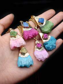 1 件天然半宝石不对称水晶簇吊坠项链适合男士和女士日常佩戴 - 不規則形 - 查看 2