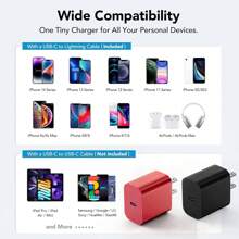 Khối sạc nhanh cho điện thoại, [2 gói-Đen/Đỏ] Khối sạc tường USB C 12W Khối sạc siêu nhanh Khối cắm Bộ chuyển đổi PD 3.0 Type C tương thích với IPhone 15 Pro Max/IPhone 14 Plus/13/12/11/AirPods/IPad Pro/Air/Mini - đỏ + đen - Xem 7