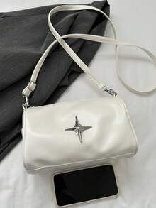 1 件純色復古簡約圓柱形水桶斜背包 - 白色 - 查看 7