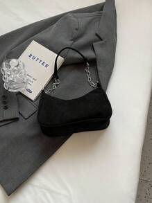 Corduroy Solid Color Casual Lightweight High Capacity Shoulder Bag With Chain Strap For Women - Black - View 7