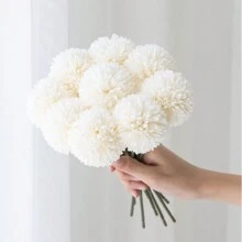 2 件/5 件人造繡球花絲綢球狀菊花花束假植物秋季新年裝飾婚禮花瓶家庭餐廳臥室裝飾、節日生日派對配件、戶外花園裝飾 - 白色 - 查看 4