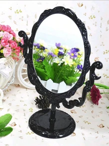 1 Miếng Retro Hoa hồng Mô hình Gương trang điểm Retro Bàn làm việc Gương - màu đen - Xem 3