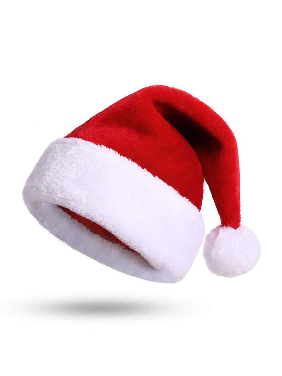 Christmas Thickened Plaid Hat With Long & Short Plush Santa Claus Hat For Children Christmas Decorations - Red and White - View 1