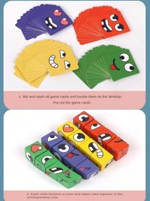 1 Juego de 41 piezas de bloques de construcción de rompecabezas con expresiones faciales cambiantes de emociones, juego de escritorio para educación Montessori, para dos jugadores y como regalo