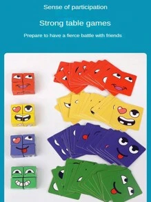 1 Juego de 41 piezas de bloques de construcción de rompecabezas con expresiones faciales cambiantes de emociones, juego de escritorio para educación Montessori, para dos jugadores y como regalo