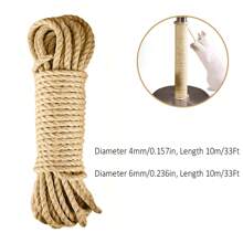 4mm/6mm Durable Natural Sisal Rope, 10m/66ft Cat Scratching Rope, Natural Sisal Rope For Scratching Post Tree Replacement Furniture Protector